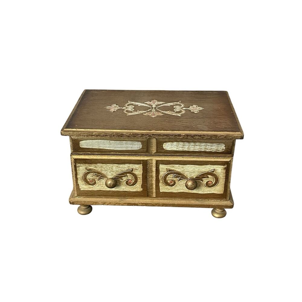 Vintage Mele Florentine Style Jewelry Box 1960s Gold Gilted Jewelry Storage